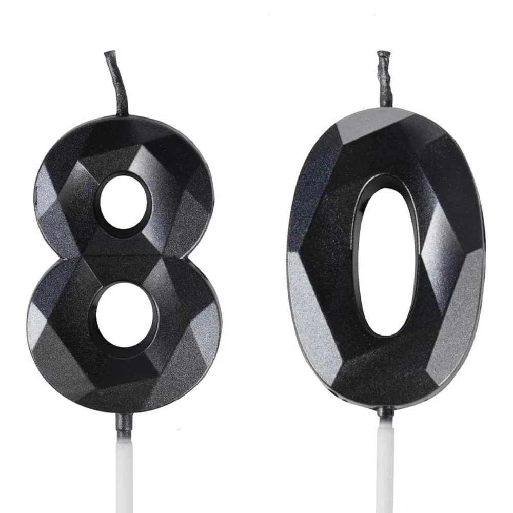 80 Birthday Candle Black Number‎ Eighty Cake Topper Party Decoration Soy Wax